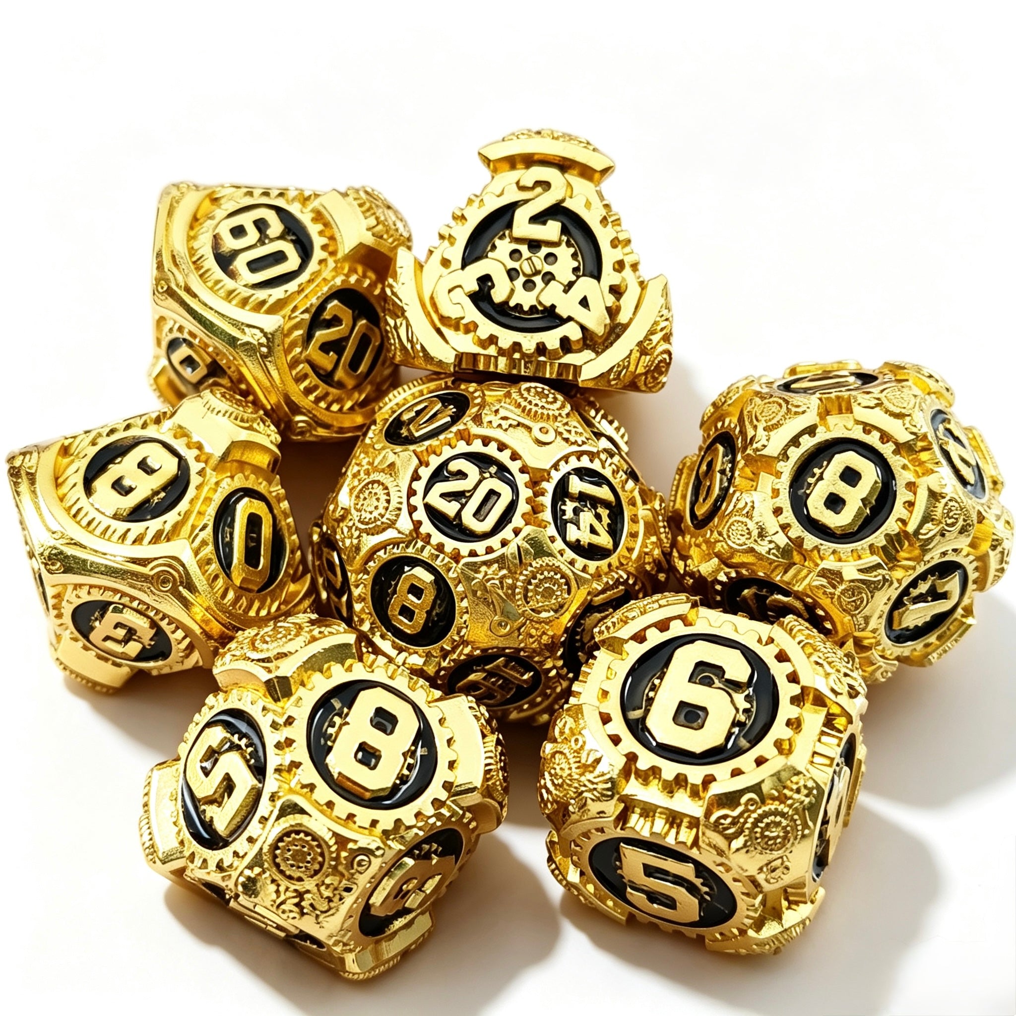Steampunk Gold Black 7-Piece Metal Dice Set