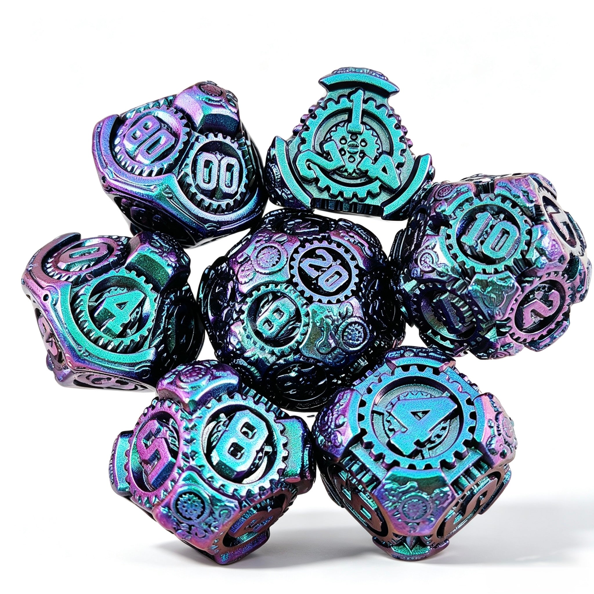 Steampunk Duotone 7-Piece Metal Dice Set