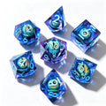Navy-Green Eye Blue Lettering Liquid Core 7-Piece Dice Set