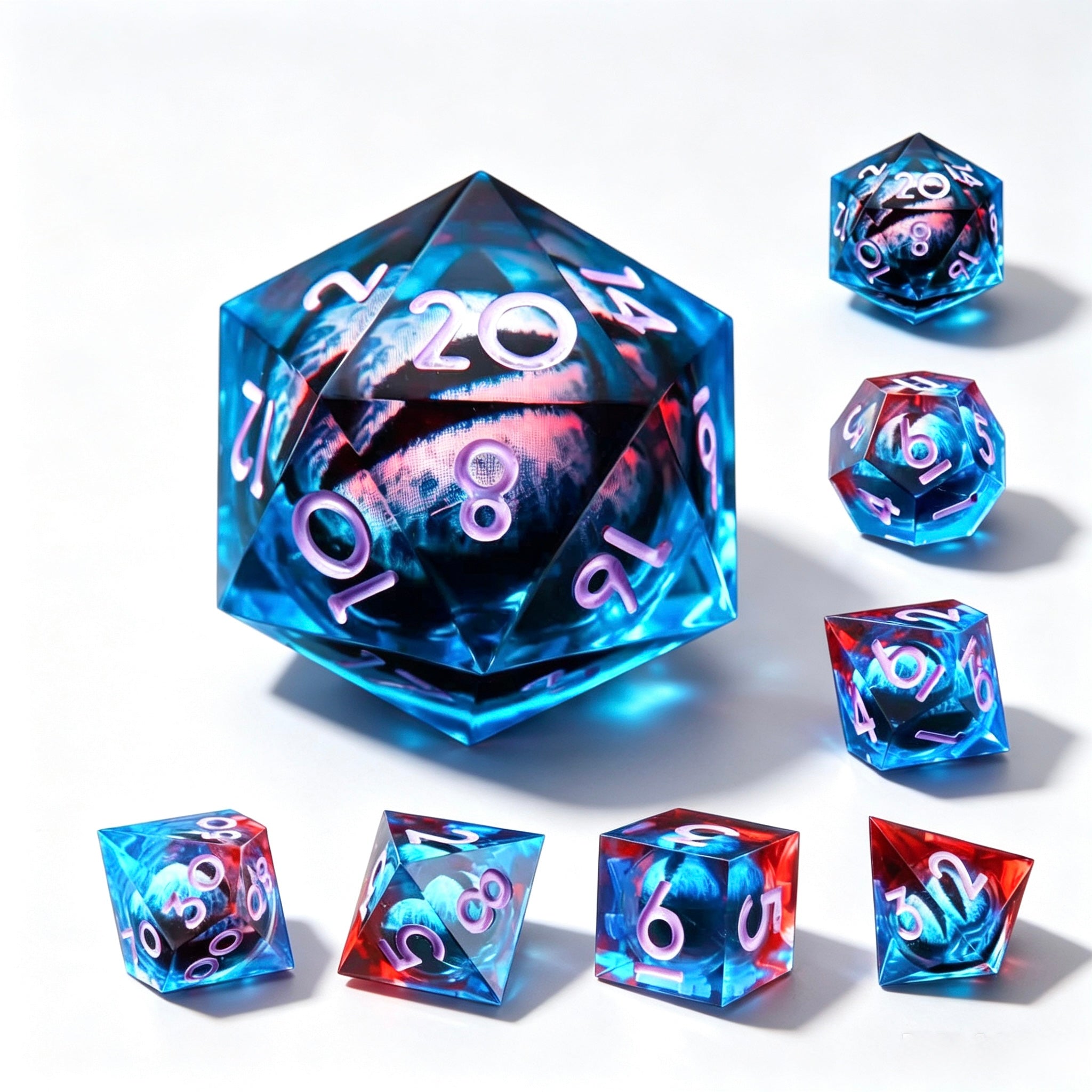 Gradient-Blue Eye Pink Lettering Liquid Core 7-Piece Dice Set