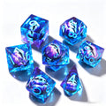 Blue-Purple Eye Blue Lettering Liquid Core 7-Piece Dice Set