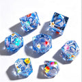 Blue Flowers Liquid Core 7-Piece Dice Set