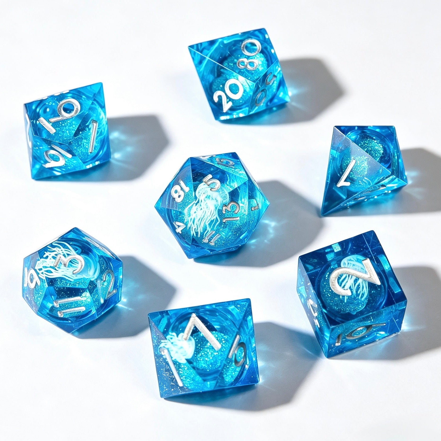 Blue Jellyfish Liquid Core 7-Piece Dice Set