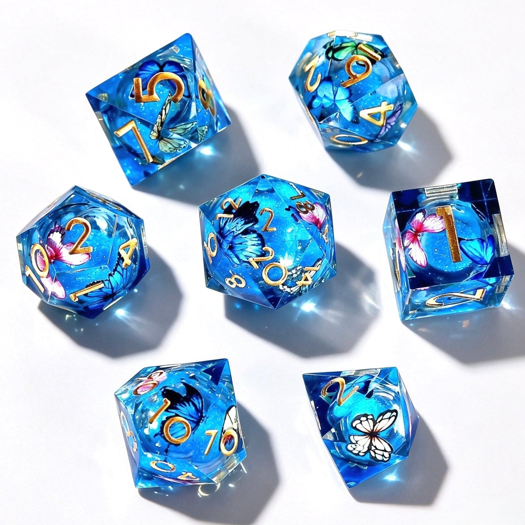 Blue Butterfly Liquid Core 7-Piece Dice Set