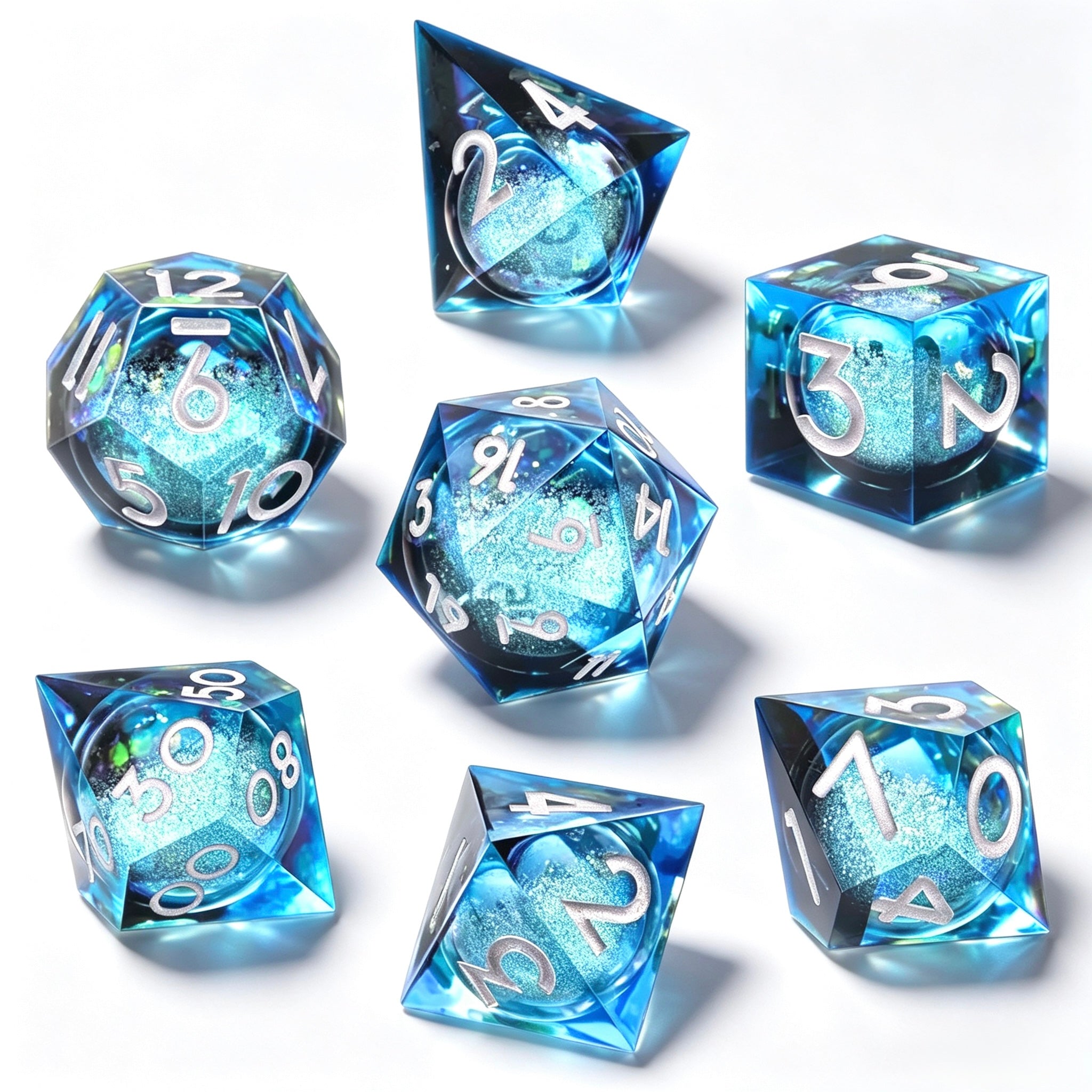 Gradient Black-Blue Glitter Liquid Core 7-Piece Dice Set