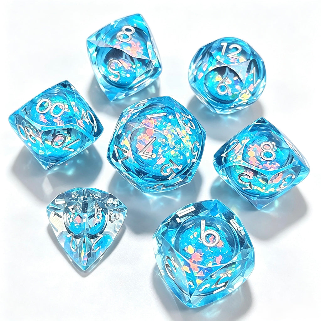Blue Diamond-Cut 7-Piece Dice Set (Glow-in-Dark)