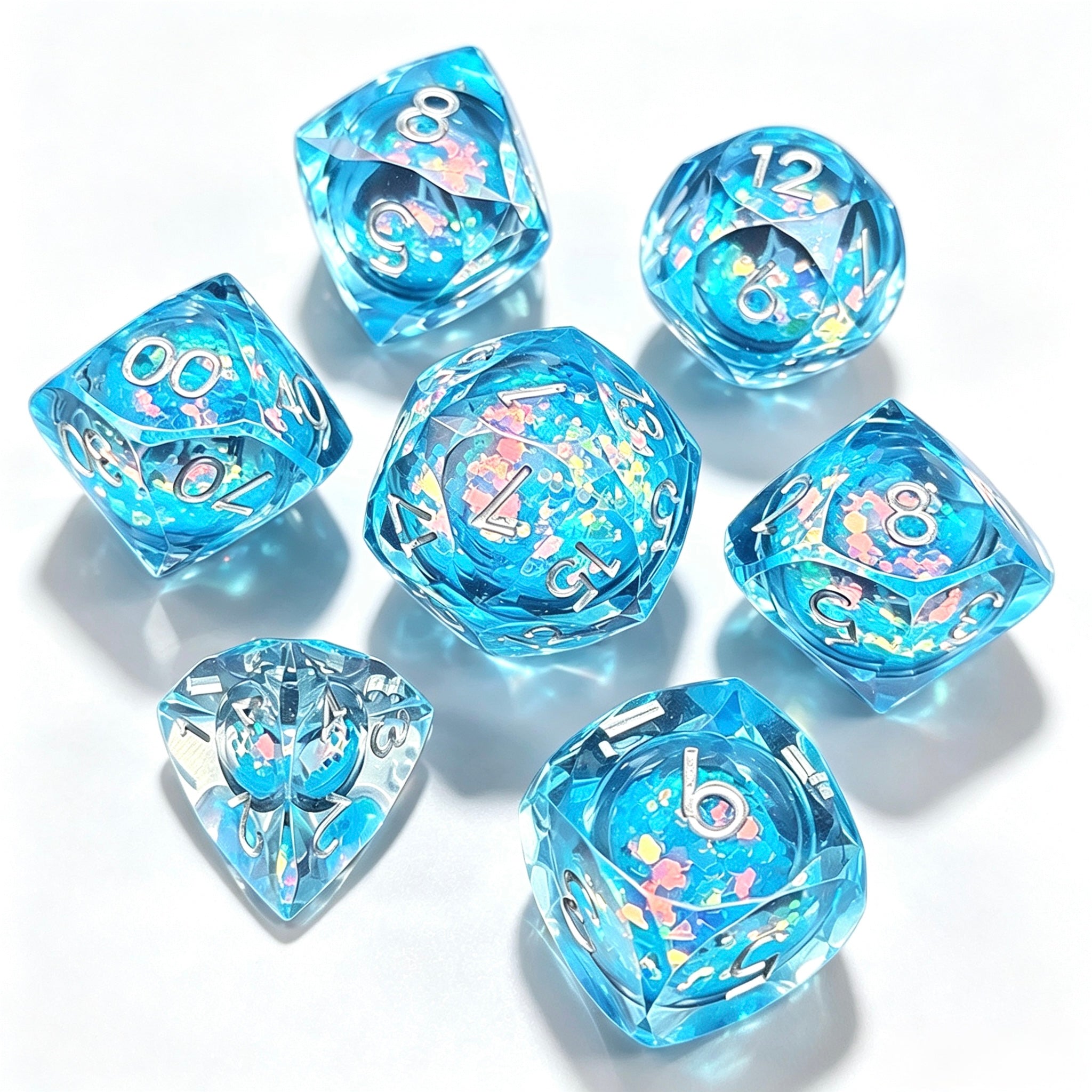 Blue Diamond-Cut 7-Piece Dice Set (Glow-in-Dark)
