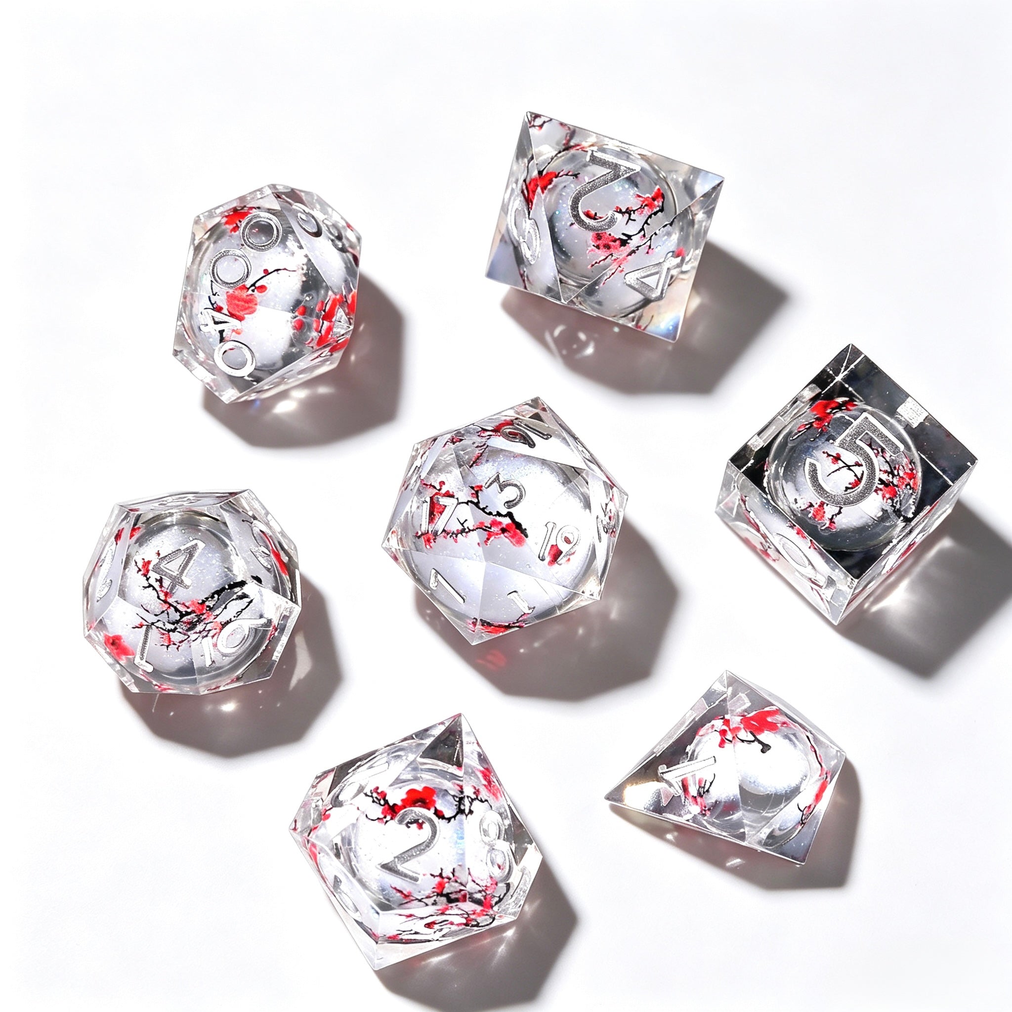 Silver Sakura Liquid Core 7-Piece Dice Set