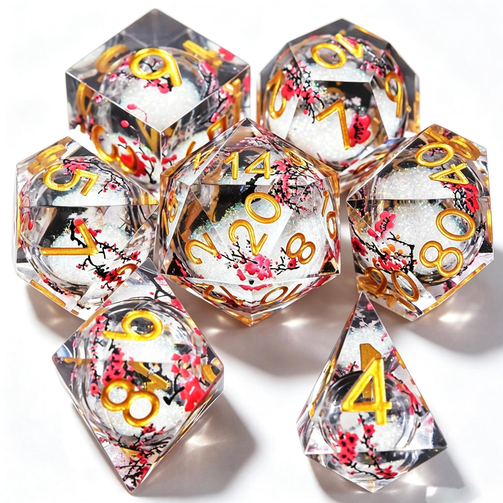 Clear Sakura Liquid Core 7-Piece Dice Set