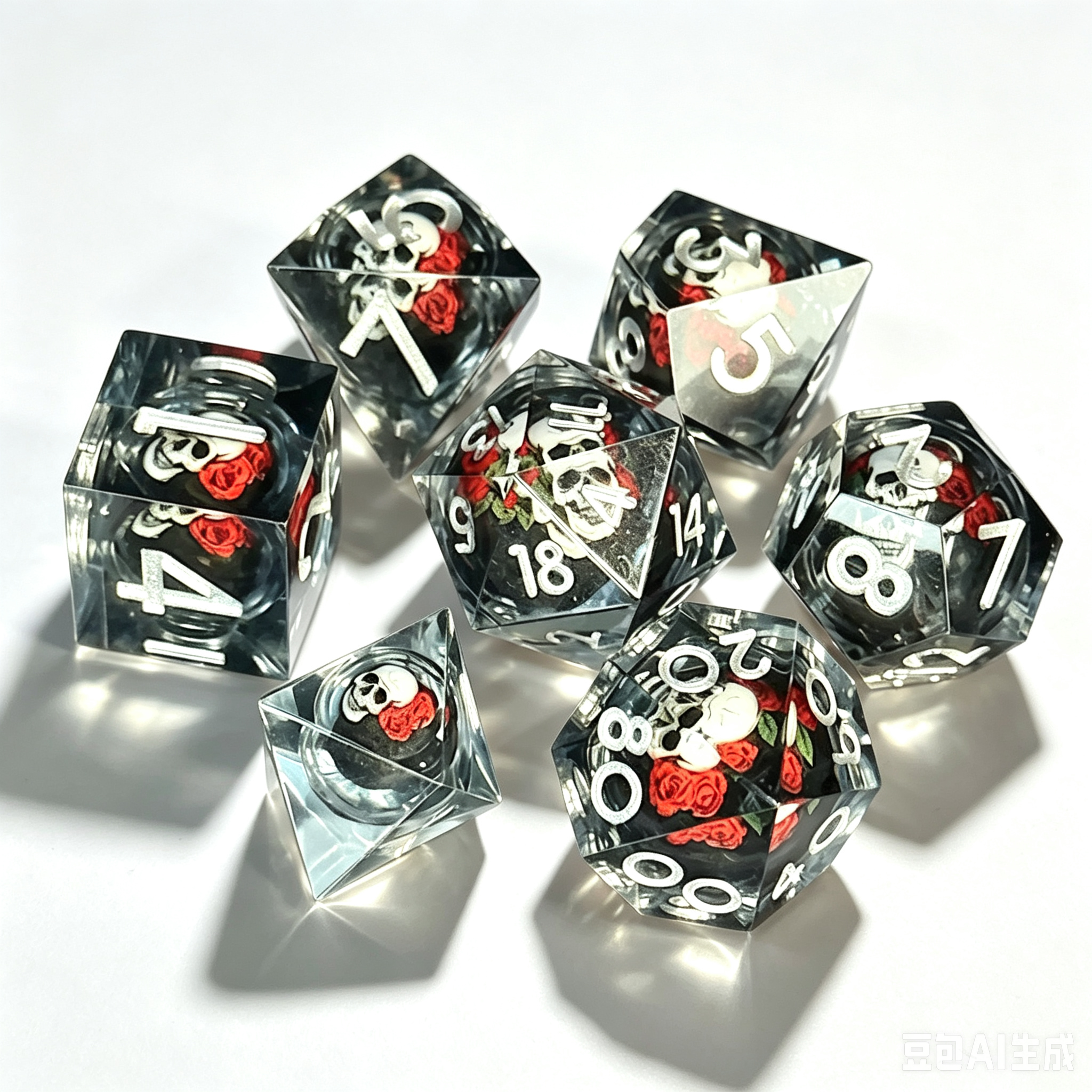 Rose Skull Liquid Core 7-Piece Dice Set