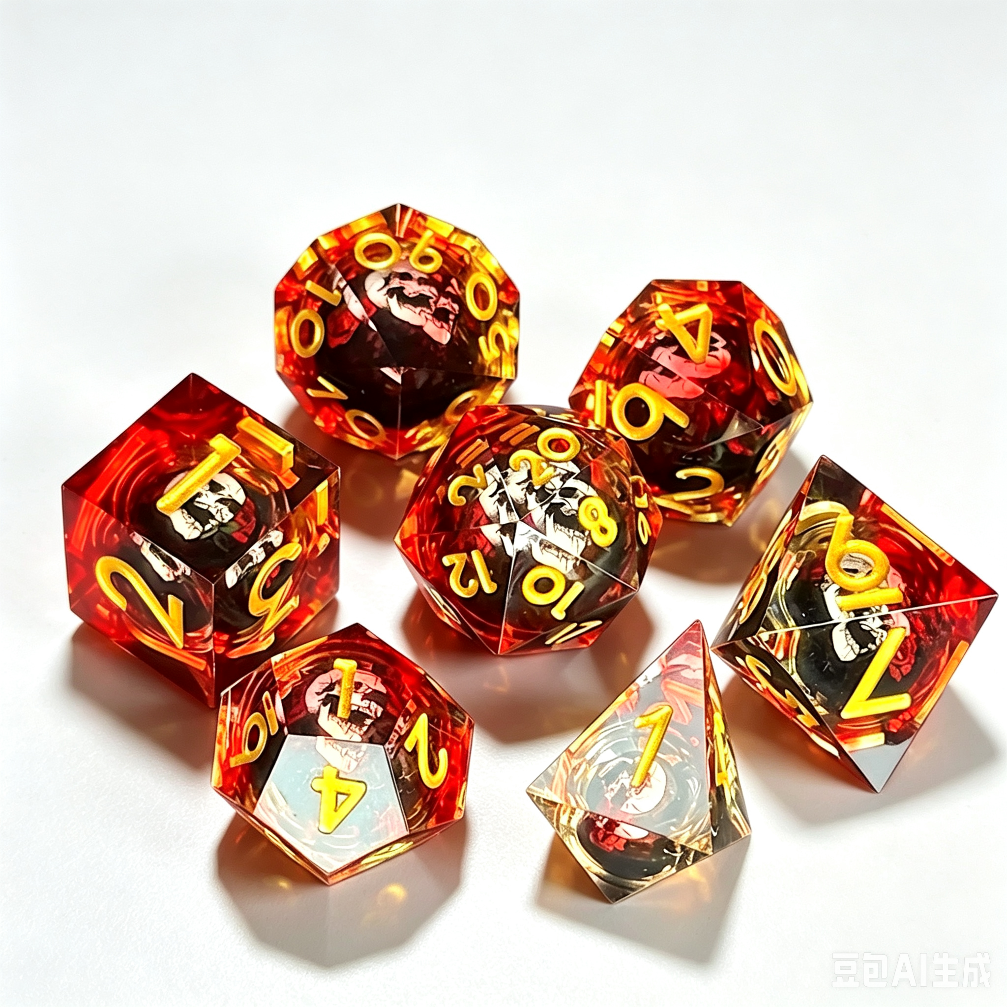 Red Skull Liquid Core 7-Piece Dice Set