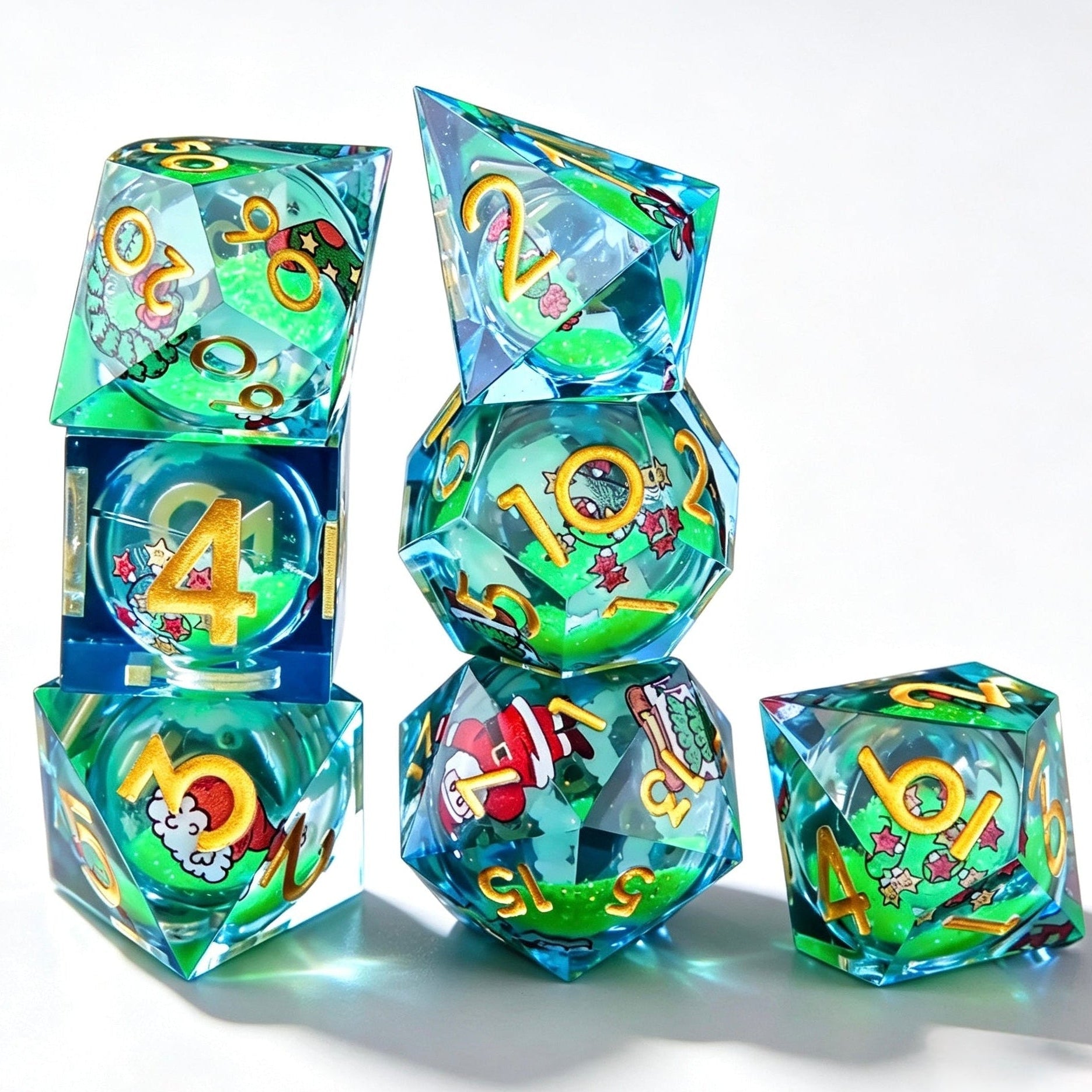 Santa Xmas Glitter Liquid Core 7-Piece Dice Set