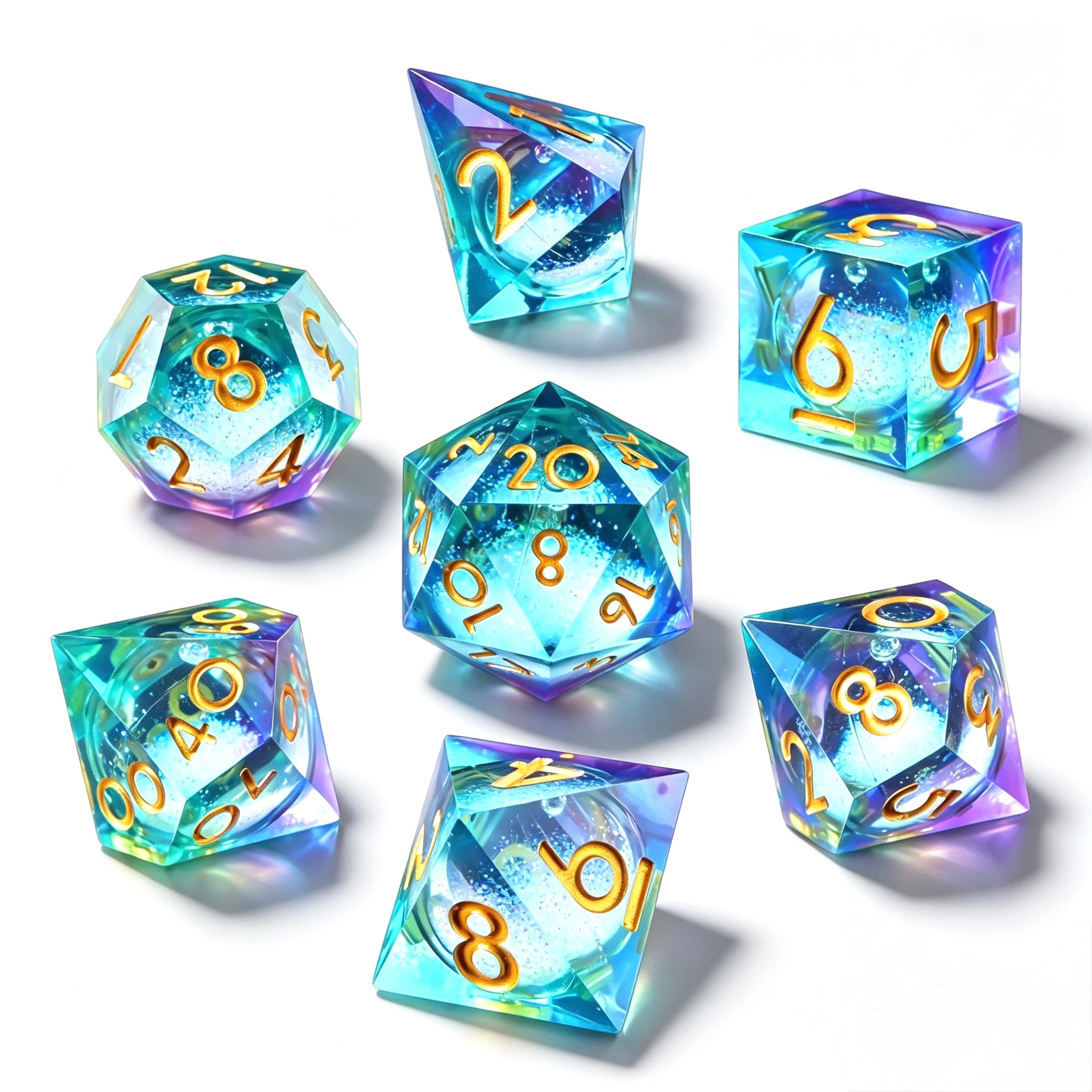 Duotone Green-Purple Liquid Core 7-Piece Dice Set