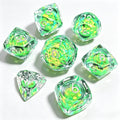 Green Diamond-Cut 7-Piece Dice Set (Glow-in-Dark)