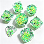 Green Diamond-Cut 7-Piece Dice Set (Glow-in-Dark)