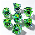All Green Dragon Eye Liquid Core 7-Piece Dice Set