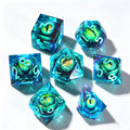 Aqua-Green Green Lettering Eye Liquid Core 7-Piece Dice Set