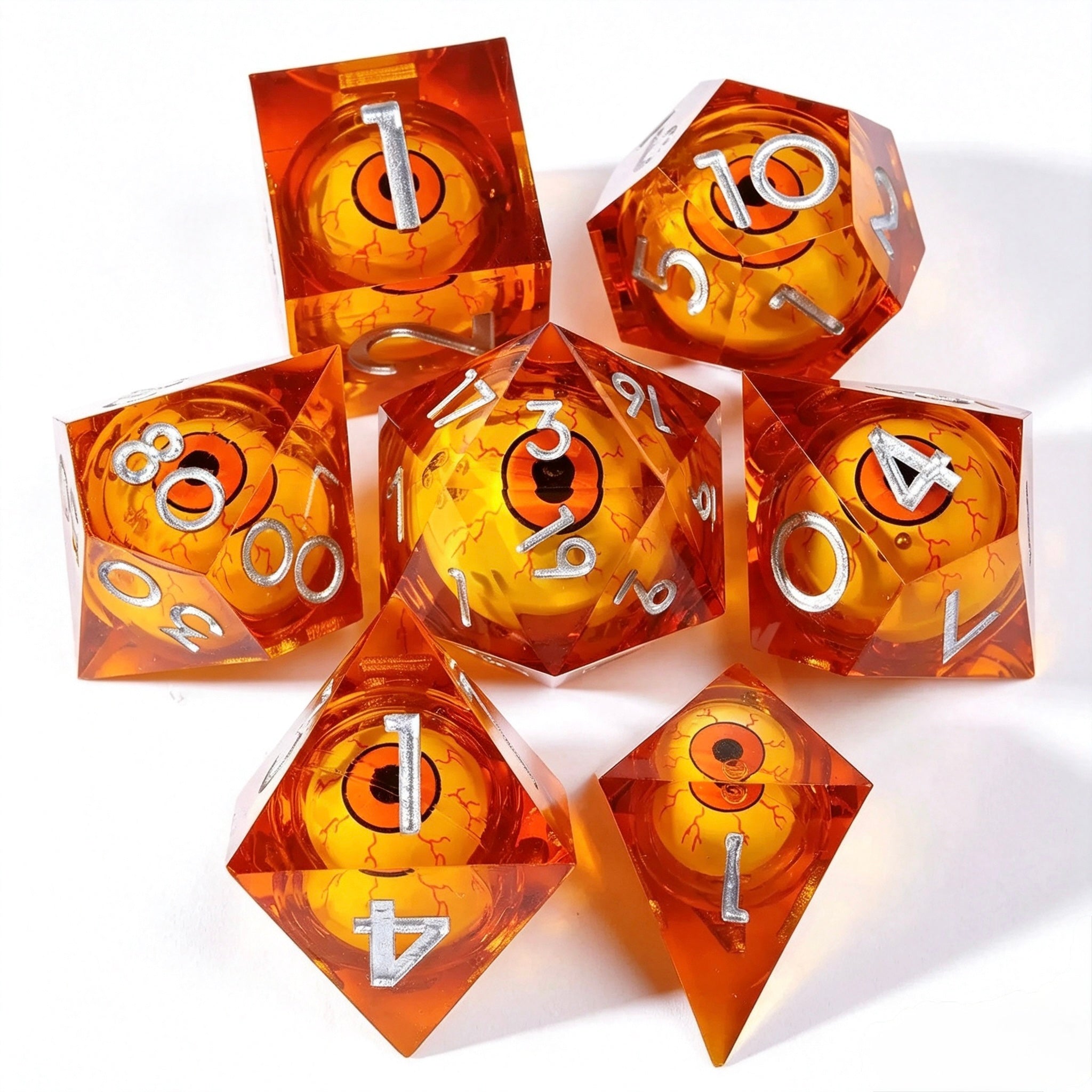 Orange Mad Scientist Liquid Core 7-Piece Dice Set