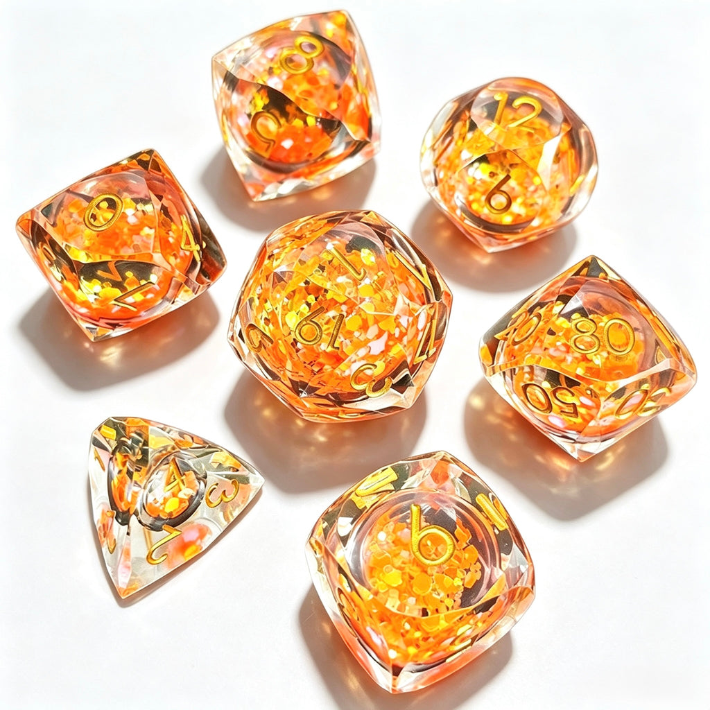 Orange Diamond-Cut 7-Piece Dice Set (Glow-in-Dark)