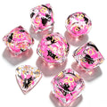 Hot Pink Cat Diamond-Cut 7-Piece Dice Set (Glow-in-Dark)