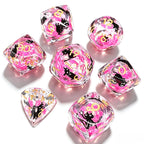 Hot Pink Cat Diamond-Cut 7-Piece Dice Set (Glow-in-Dark)