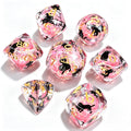 Blush Pink Cat Diamond-Cut 7-Piece Dice Set (Glow-in-Dark)