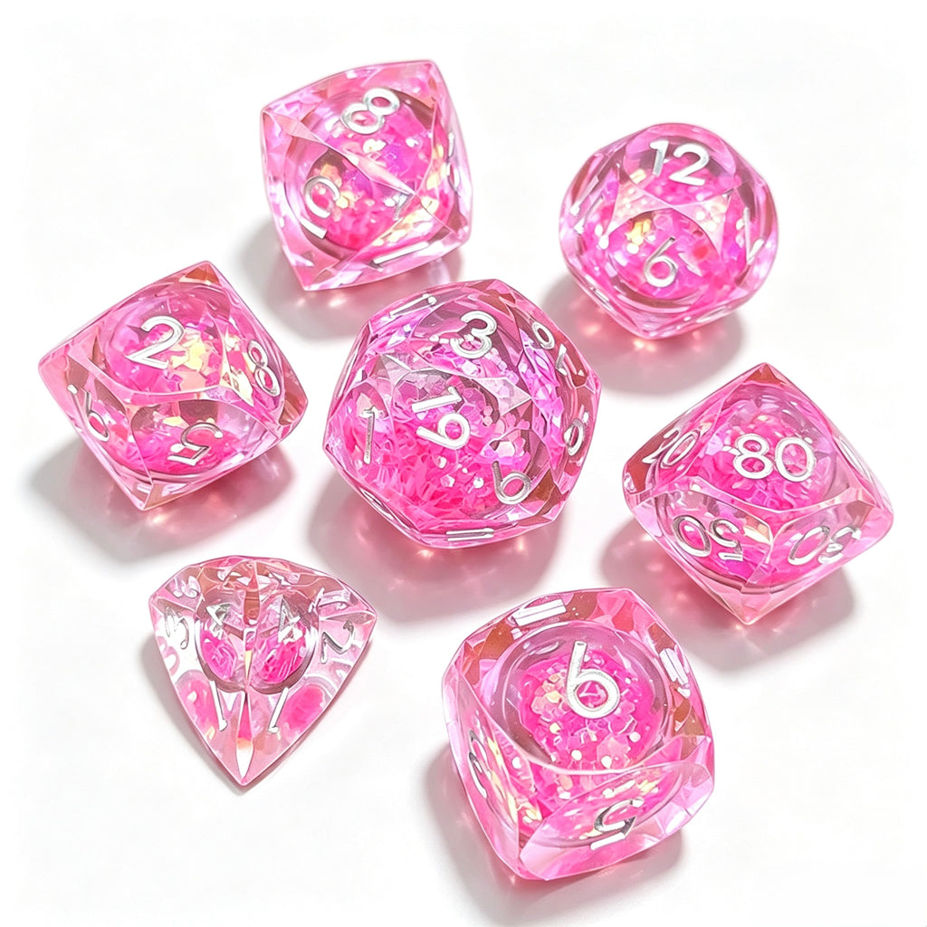 Hot Pink Diamond-Cut 7-Piece Dice Set (Glow-in-Dark)