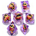 Purple-Yellow Eye Gold Lettering Liquid Core 7-Piece Dice Set