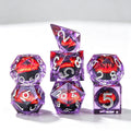 Purple-Red Eye Silver Lettering Liquid Core 7-Piece Dice Set