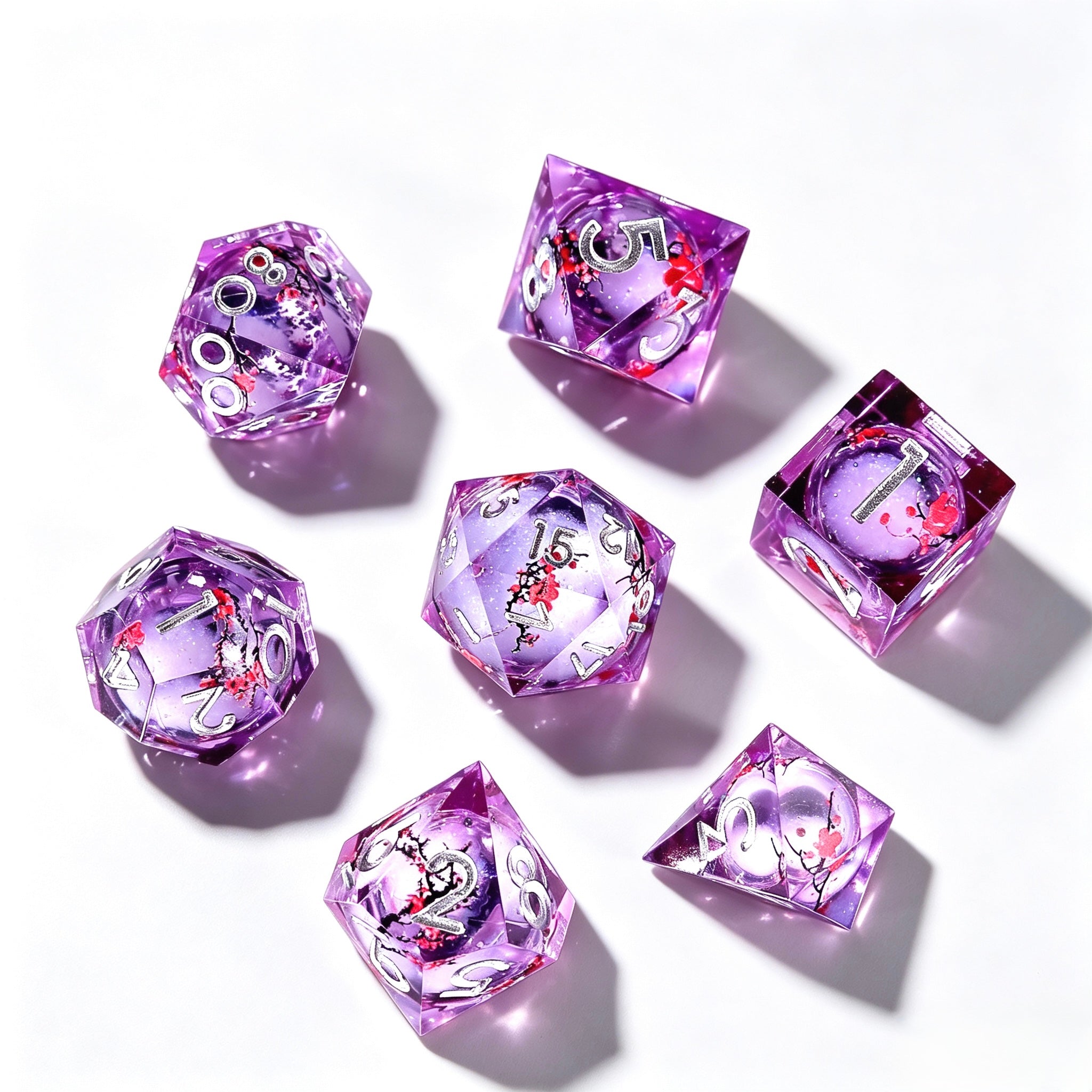 Purple Sakura Liquid Core 7-Piece Dice Set