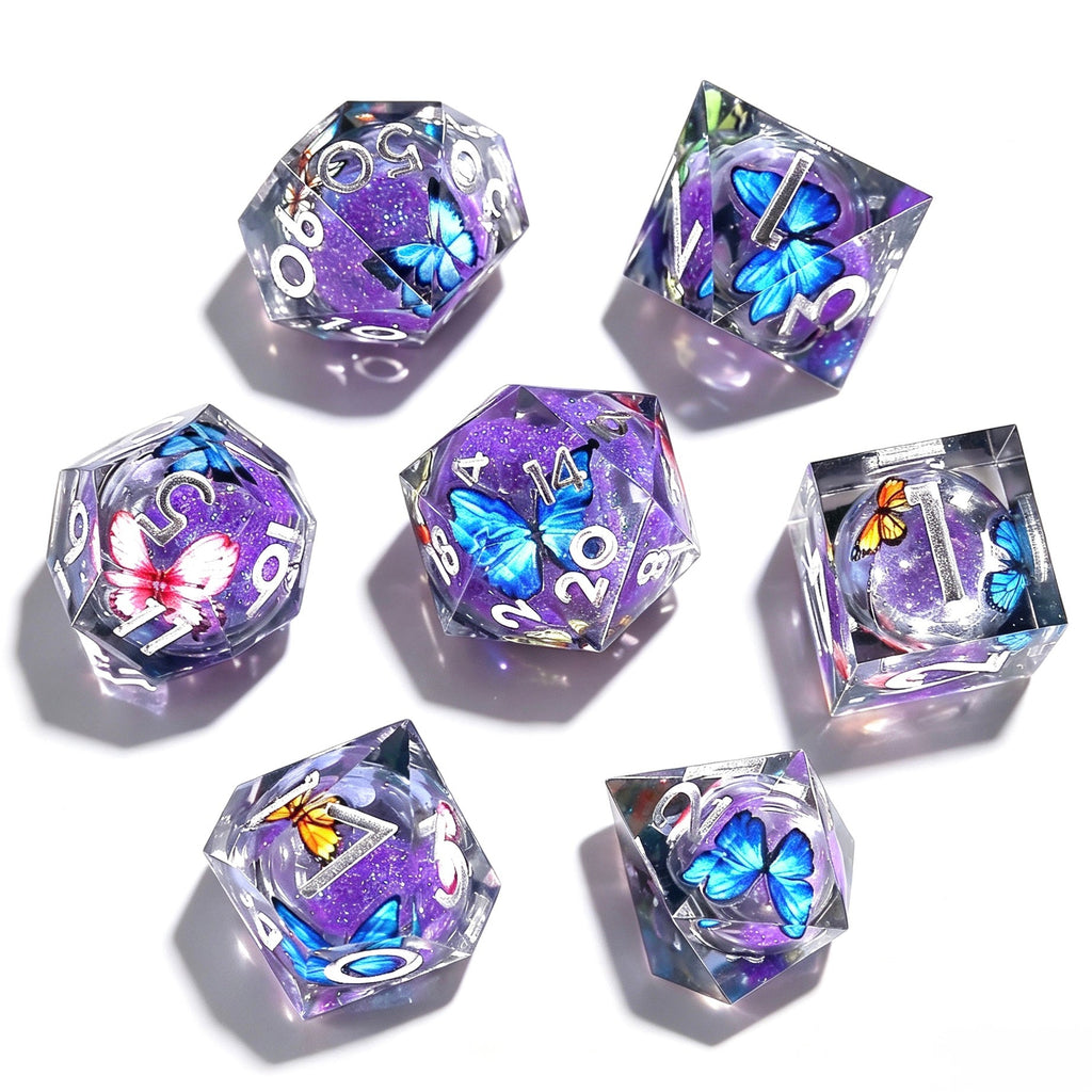Purple Butterfly Liquid Core 7-Piece Dice Set