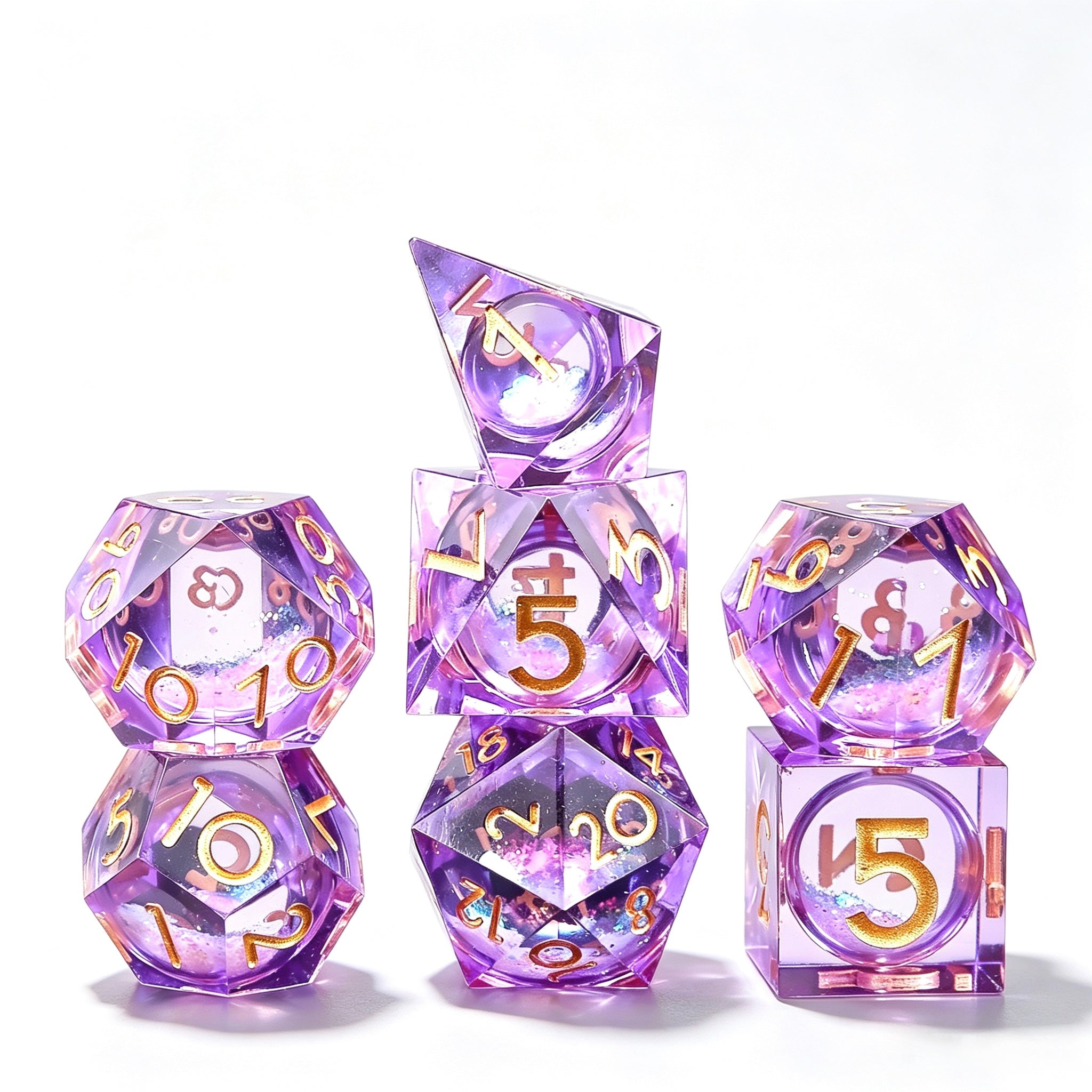 Purple Glitter Liquid Core 7-Piece Dice Set