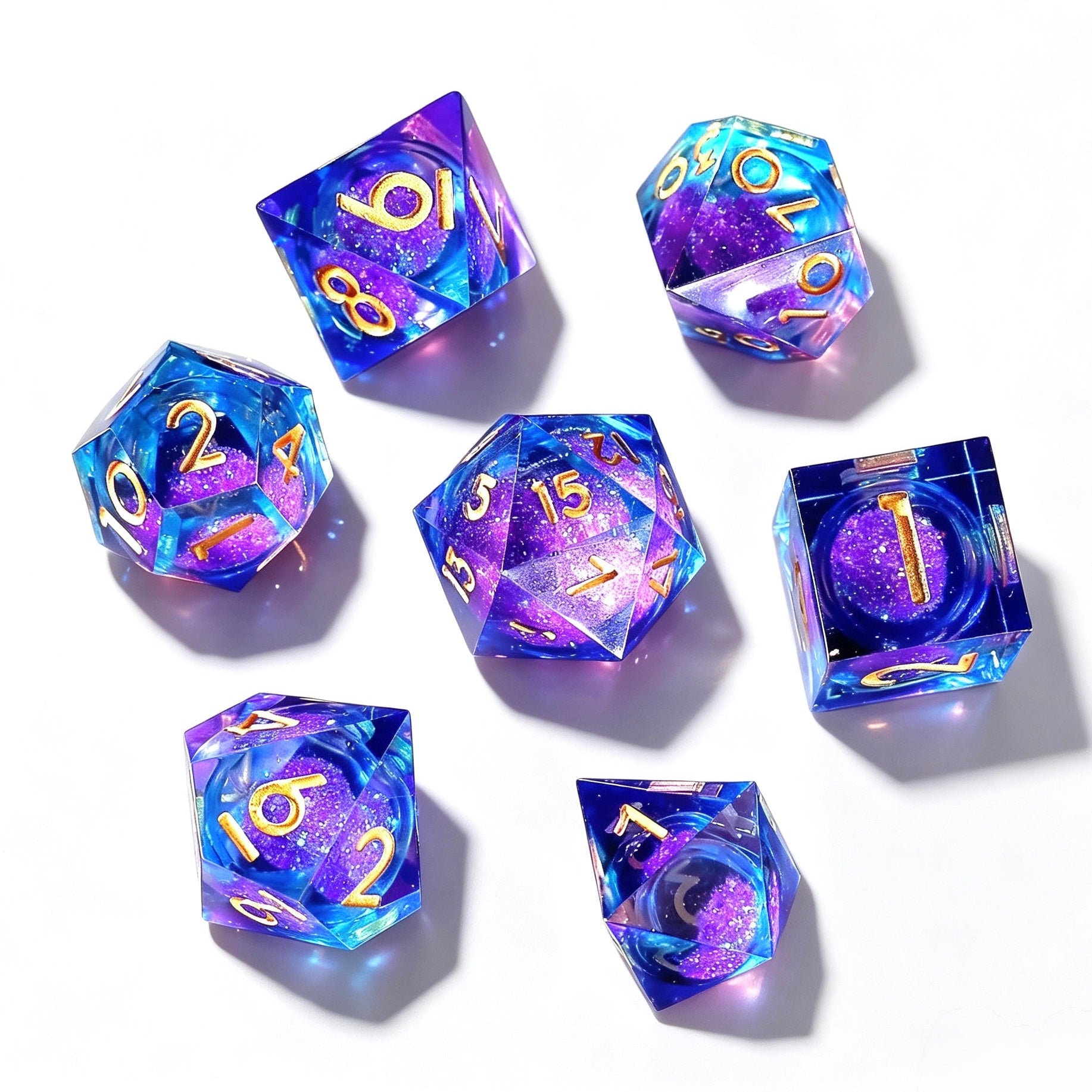 Gradient Blue-Purple Glitter Liquid Core 7-Piece Dice Set