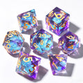 Clear Purple-Blue Glitter Liquid Core 7-Piece Dice Set