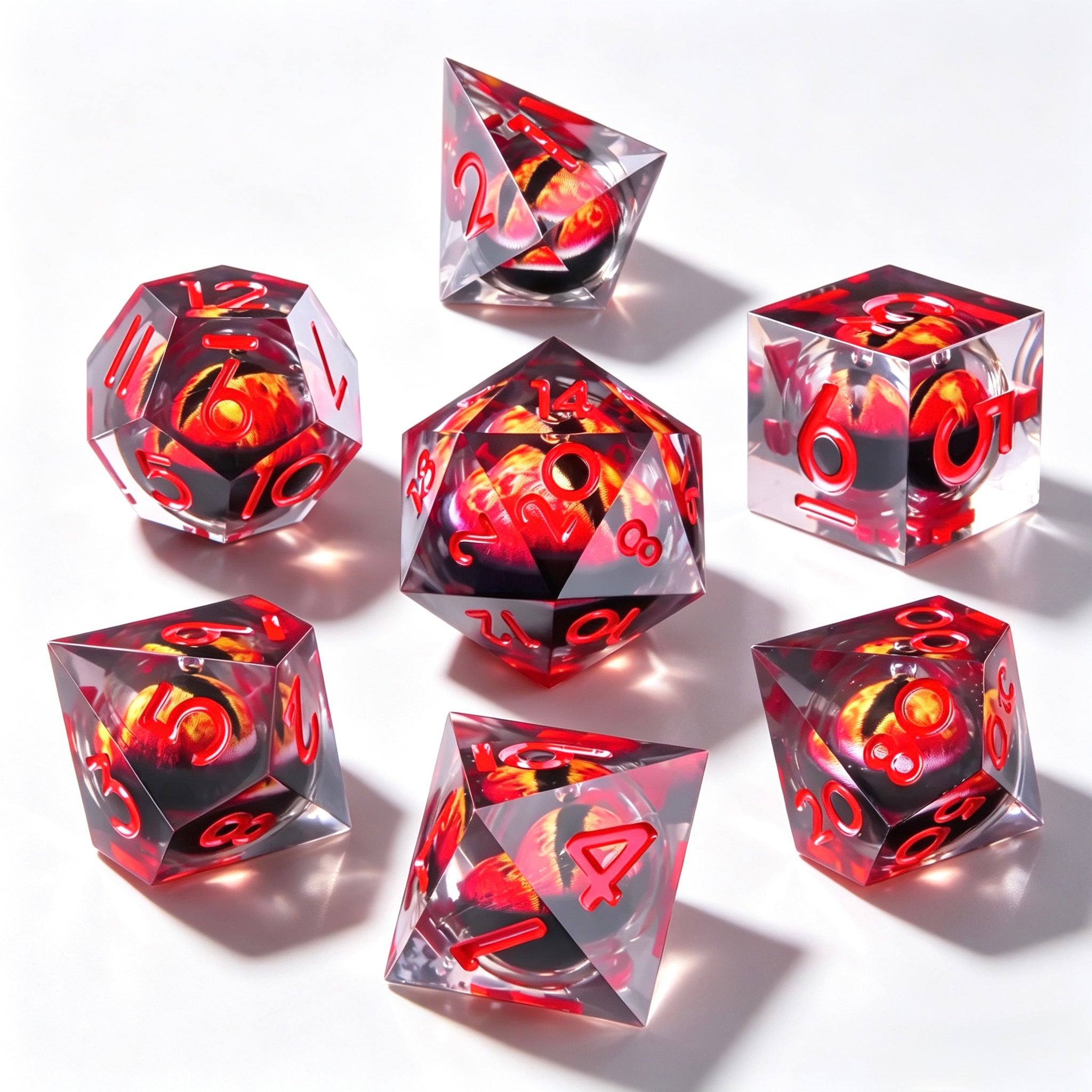 All Red Dragon Eye Liquid Core 7-Piece Dice Set