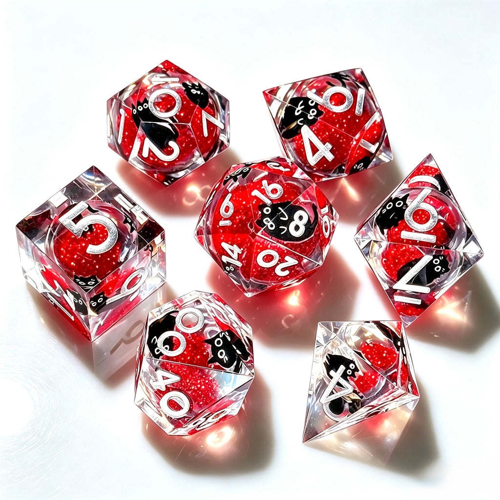 Red Black Cat Liquid Core 7-Piece Dice Set