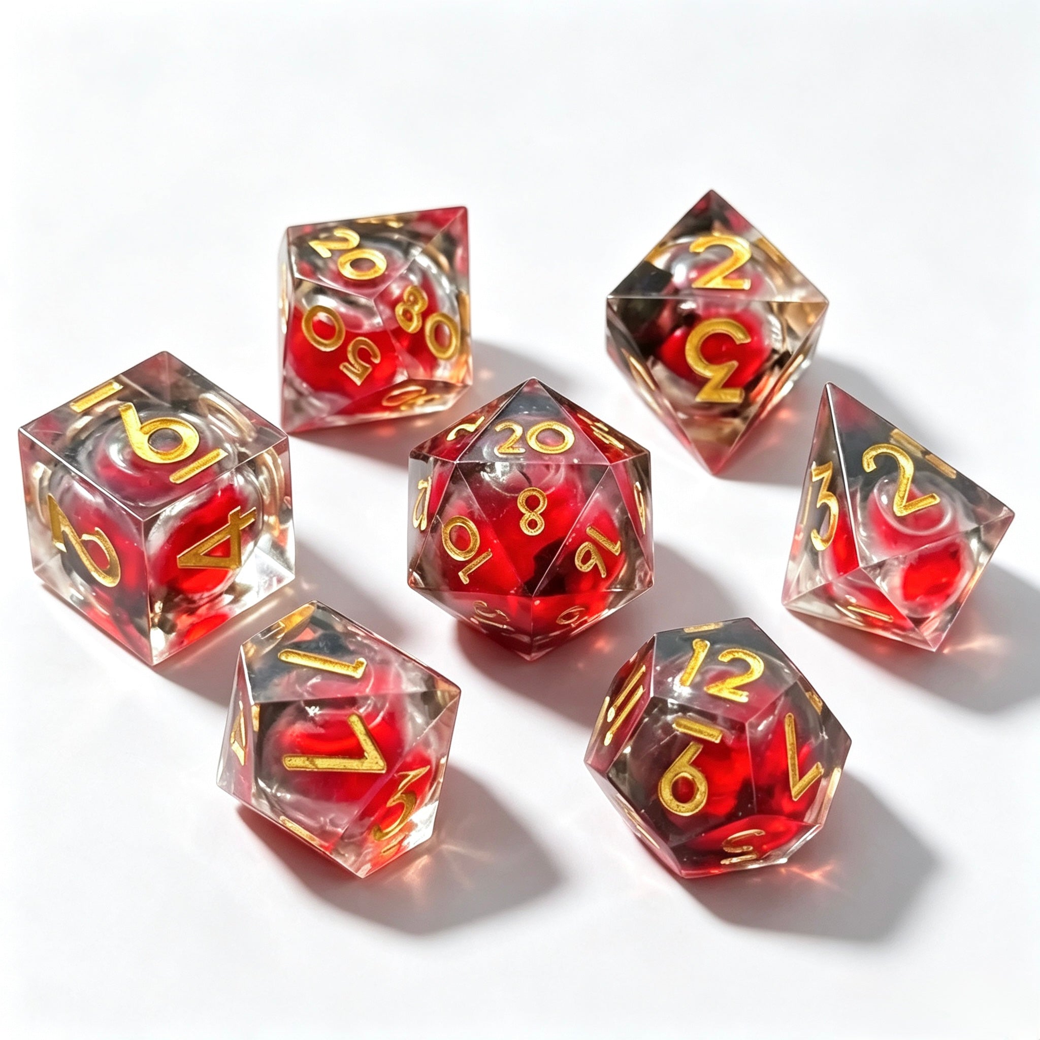 Red Blood Gold Liquid Core 7-Piece Dice Set