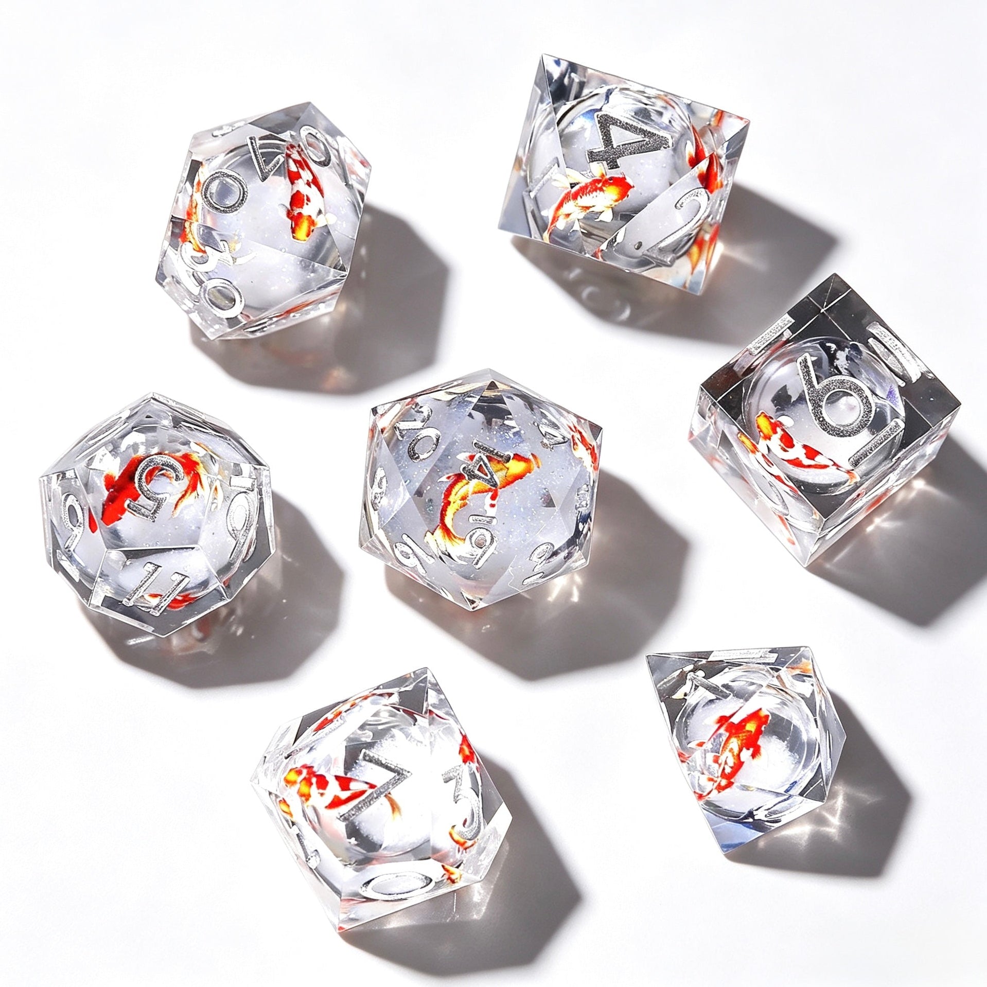 Silver Koi Liquid Core 7-Piece Dice Set
