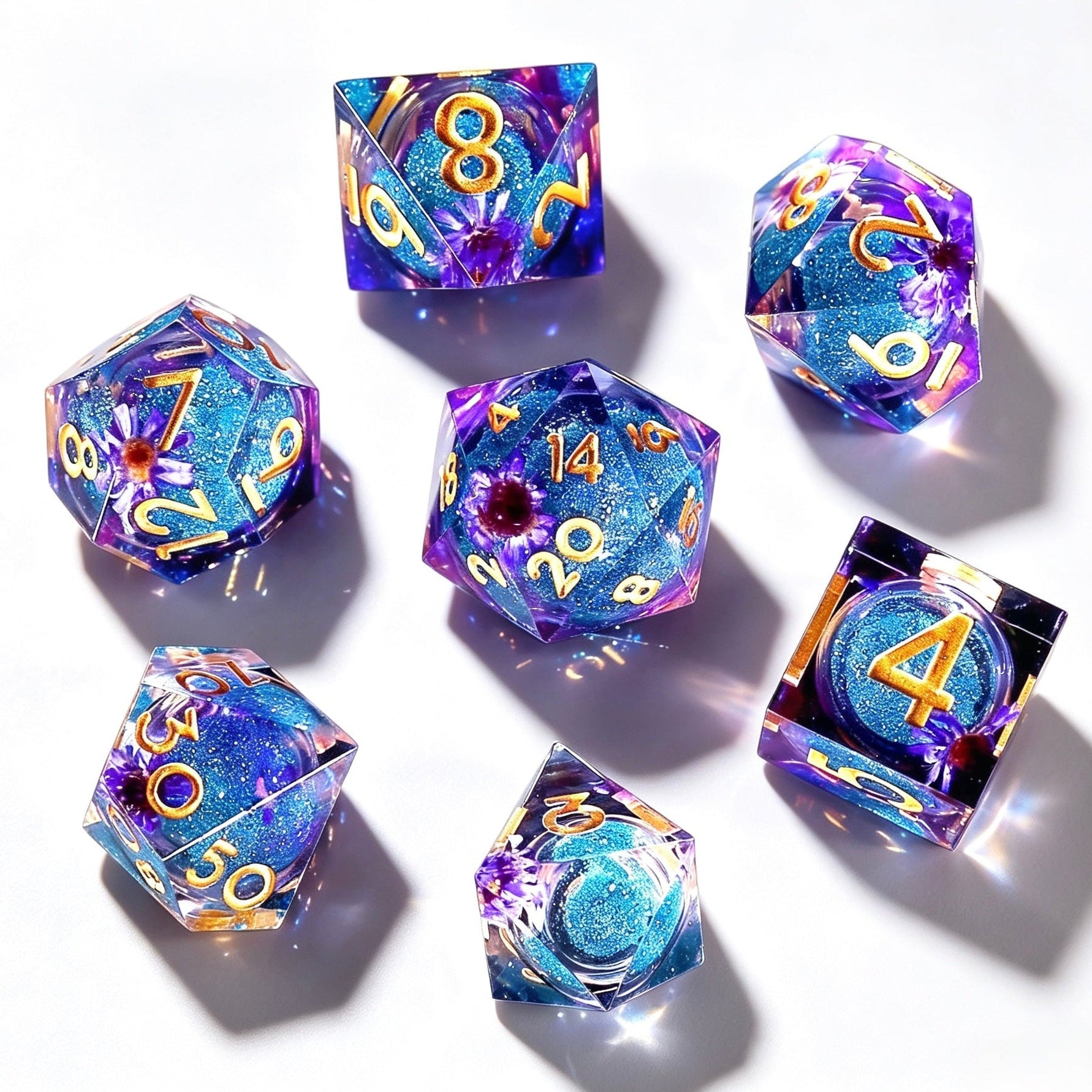 Breezy Gradient Flowers Liquid Core 7-Piece Dice Set