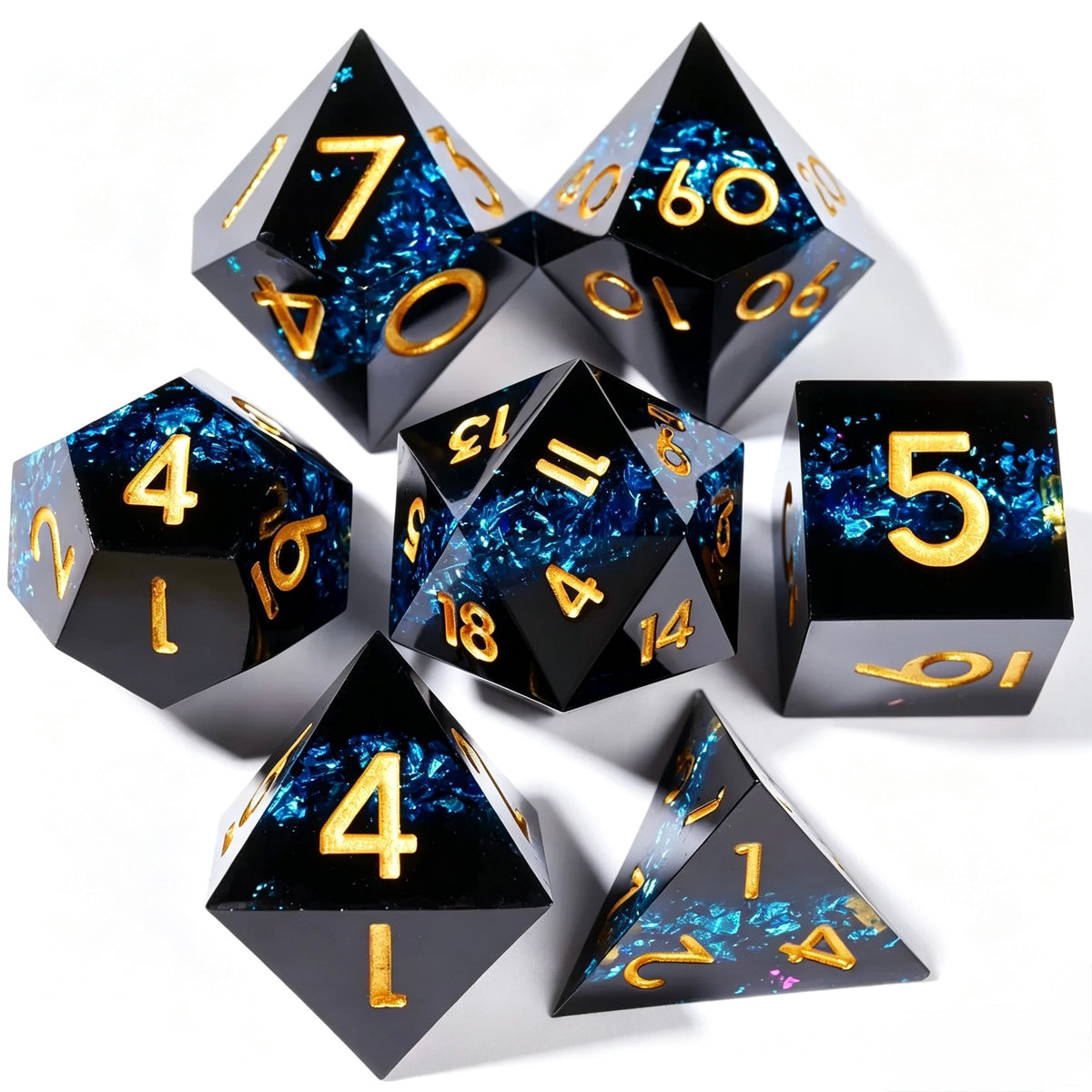 Glitter Eclipse Blue Solid Core 7-Piece Dice Set