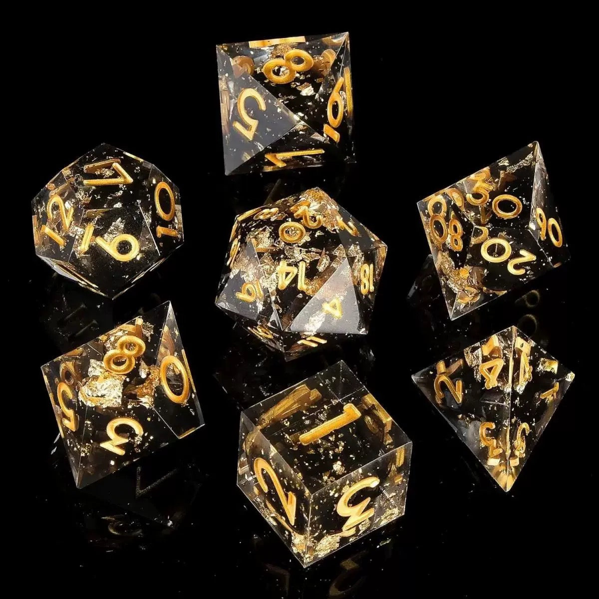 Gold Foil Black Solid Core 7-Piece Dice Set