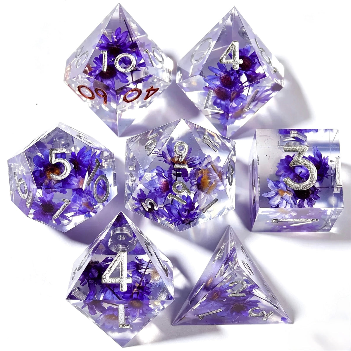 Purple Flower Solid Core 7-Piece Dice Set