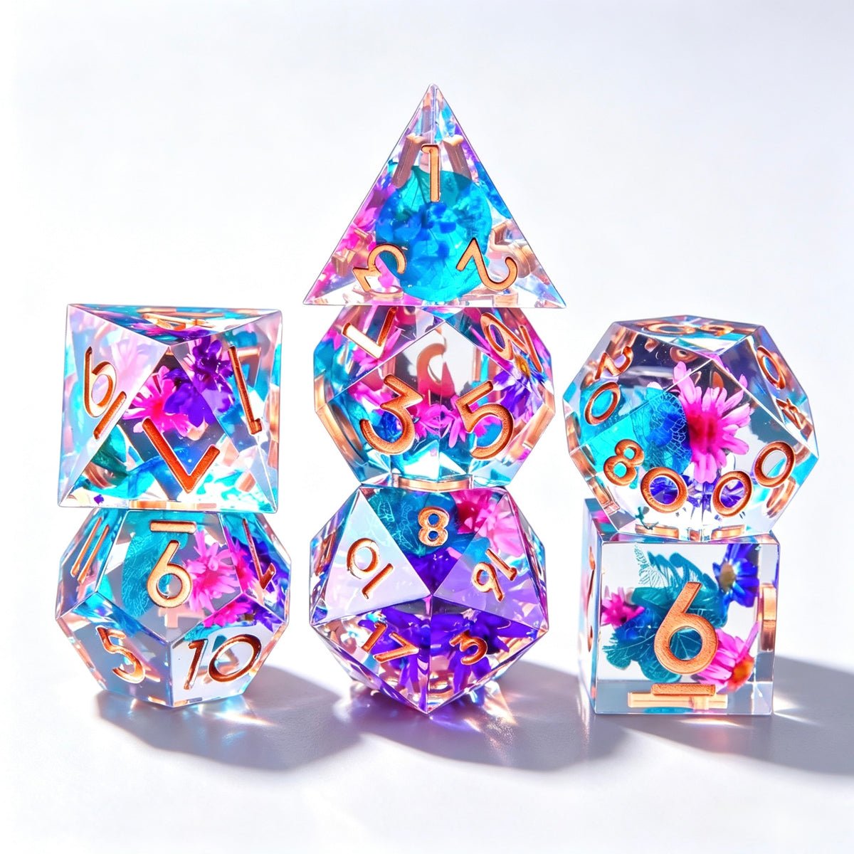 Dual Flower Solid Core 7-Piece Dice Set