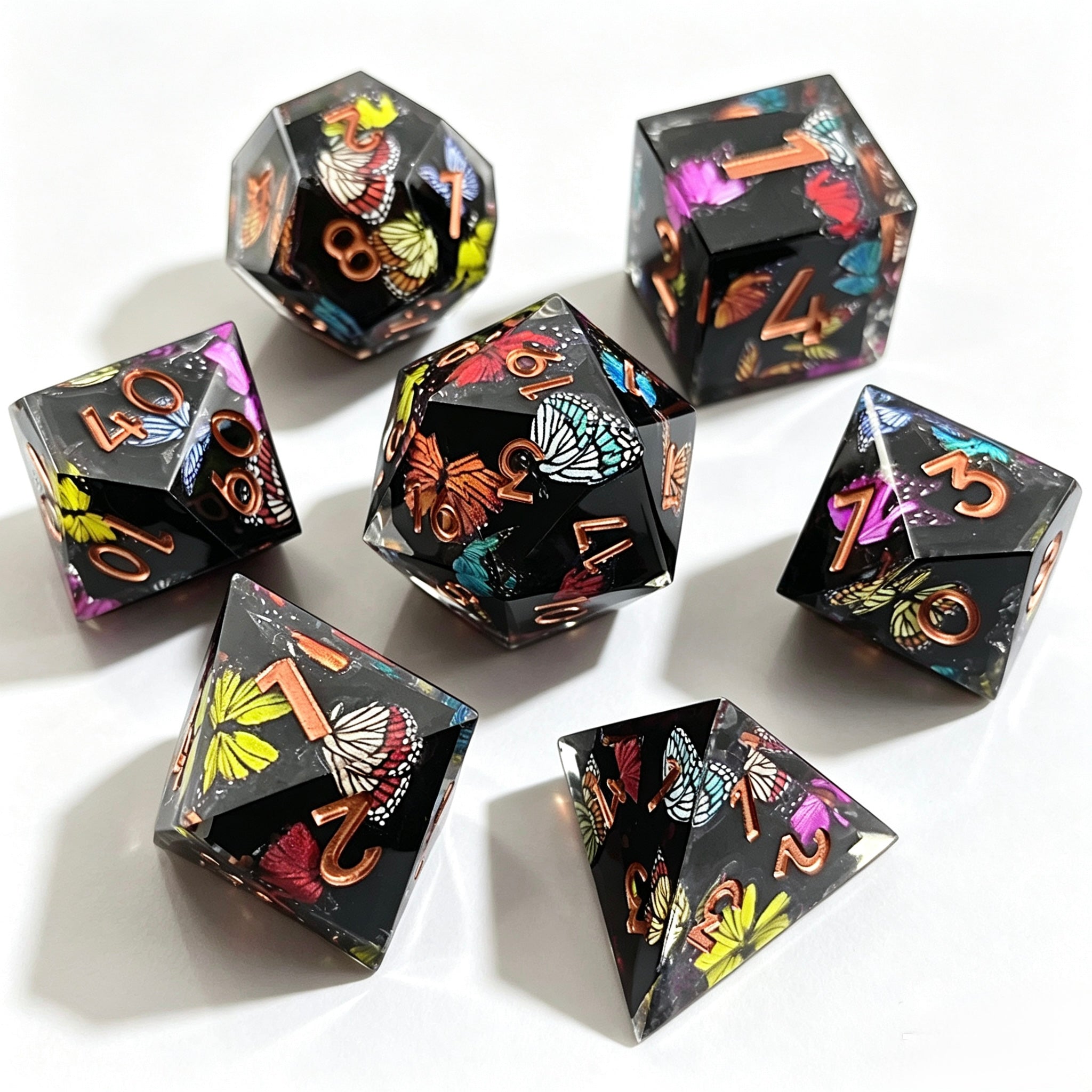 Midnight Butterfly Solid Core 7-Piece Dice Set