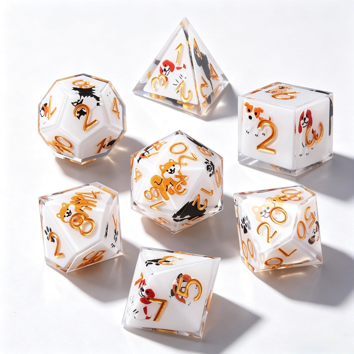 White Dog Mix Solid Core 7-Piece Dice Set