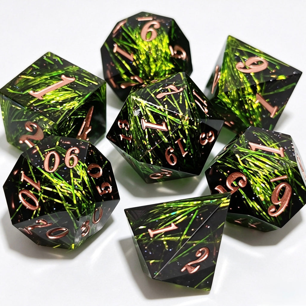 Green Weave Solid Core 7-Piece Dice Set