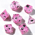 Pink Cat & Paws Glitter Solid Core 7-Piece Dice Set