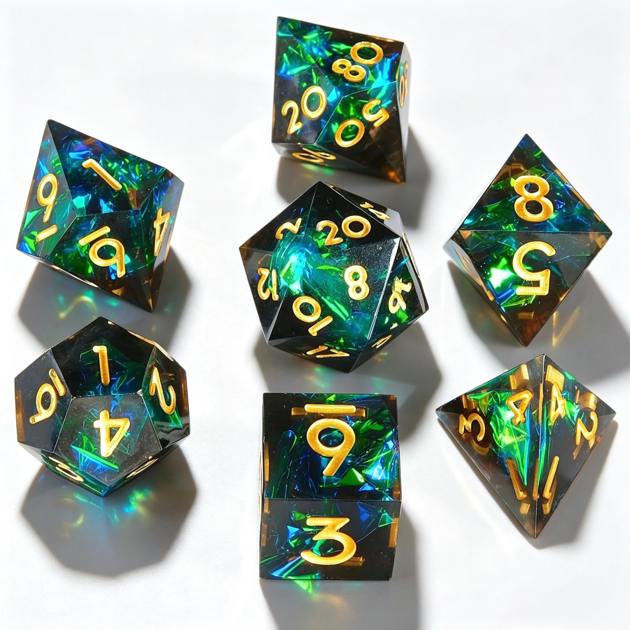 Emerald Shadow Solid Core 7-Piece Dice Set