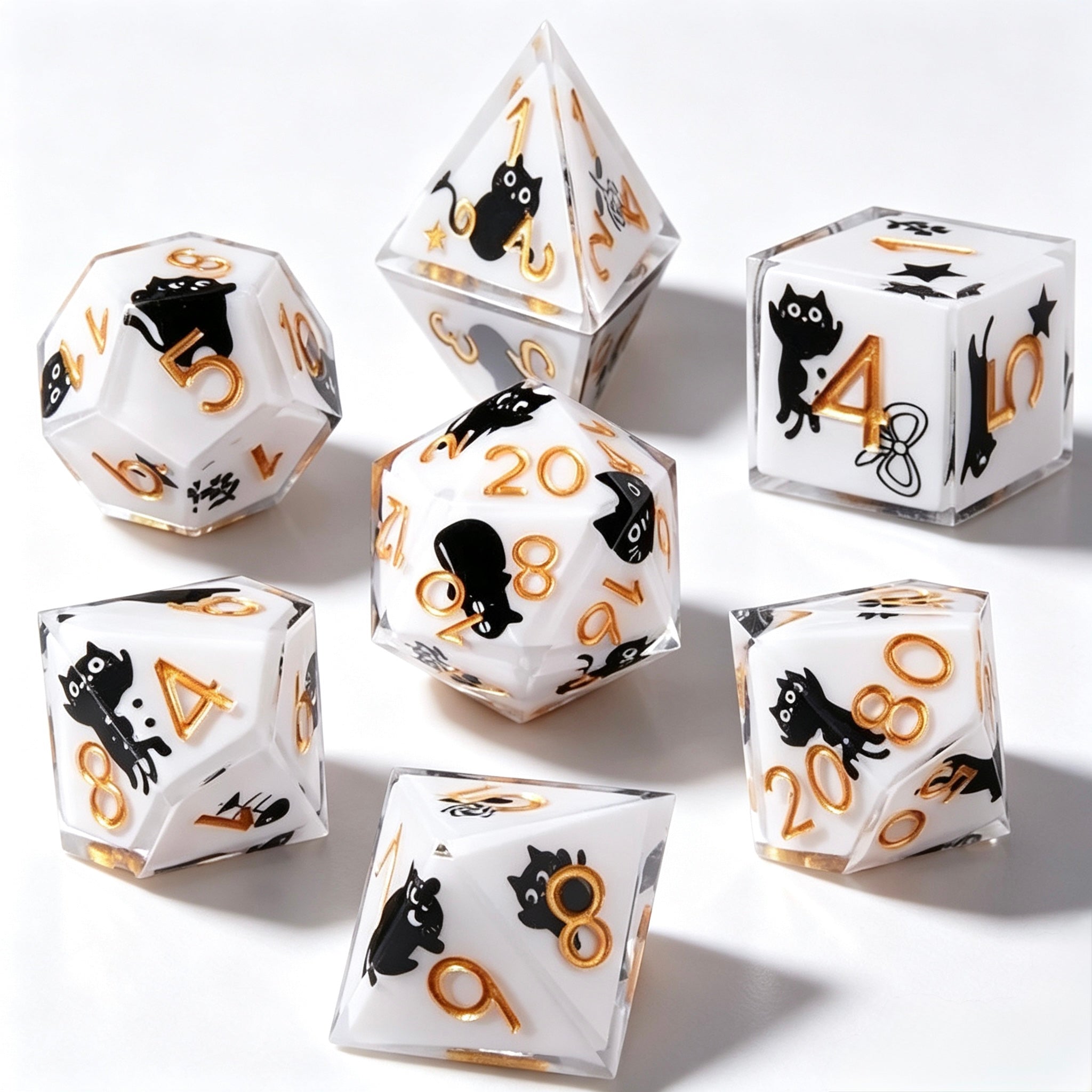 White Cat Solid Core 7-Piece Dice Set