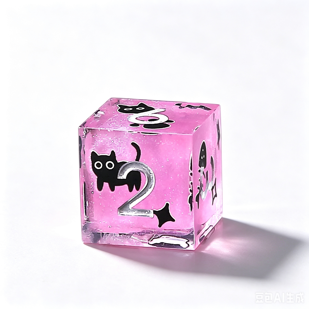 Pink Cat & Paws Glitter Solid Core 7-Piece Dice Set